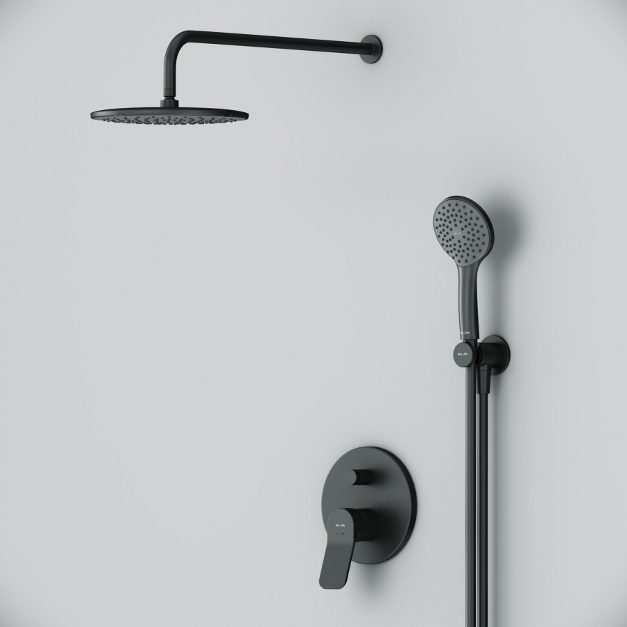 Набор: смеситель для ванны и душа, верхний душ с держателем, душевой набор и шланговое присоединение