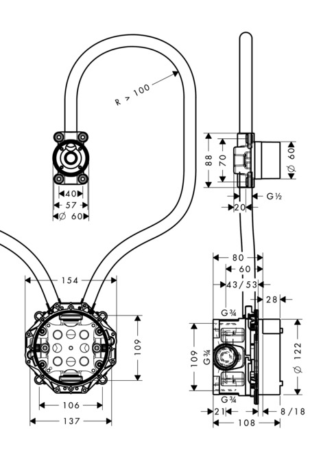 Скрытая часть электронного смесителя Axor 16180180