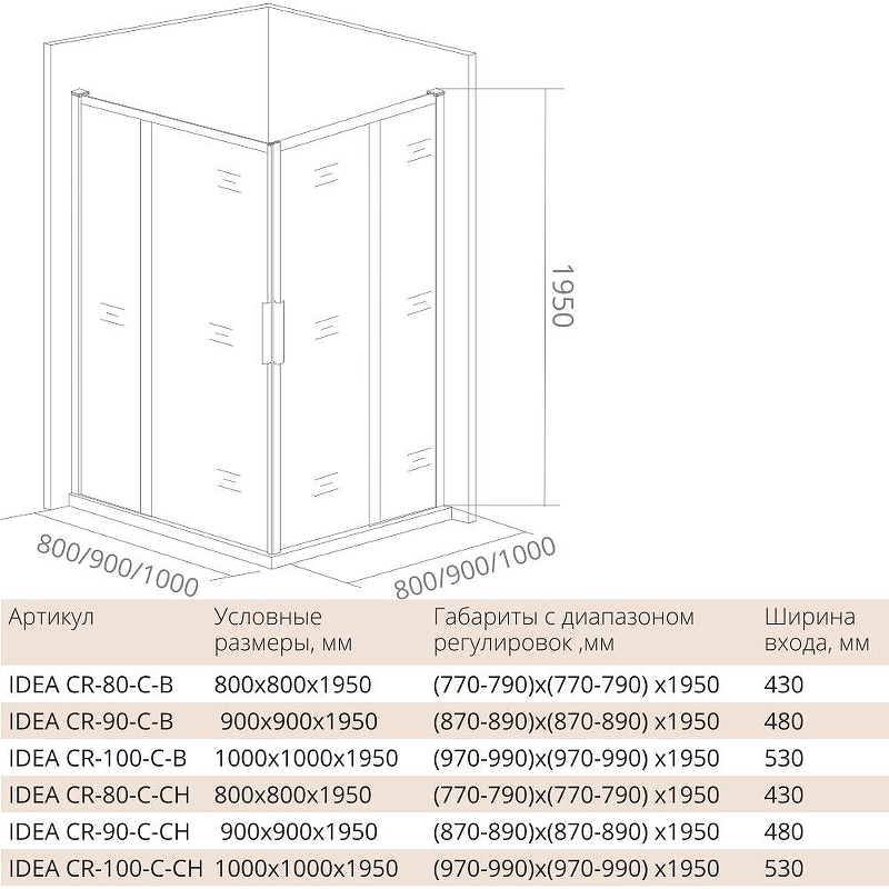 Душевой уголок 100х100 см Good Door Idea CR-100-C-CH ИД00017 стекло прозрачное
