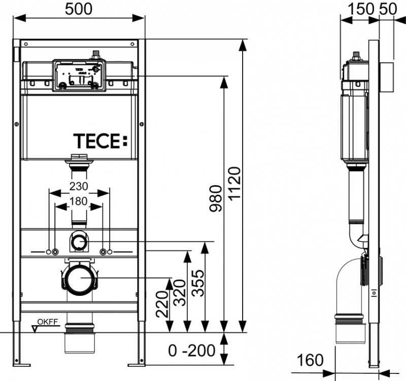 Инсталляция Tece Base K440407 для подвесного унитаза с кнопкой смыва Черный матовый
