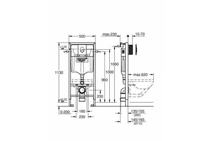 Система инсталляции для унитазов Grohe Rapid SL 38721001 3 в 1 с кнопкой смыва