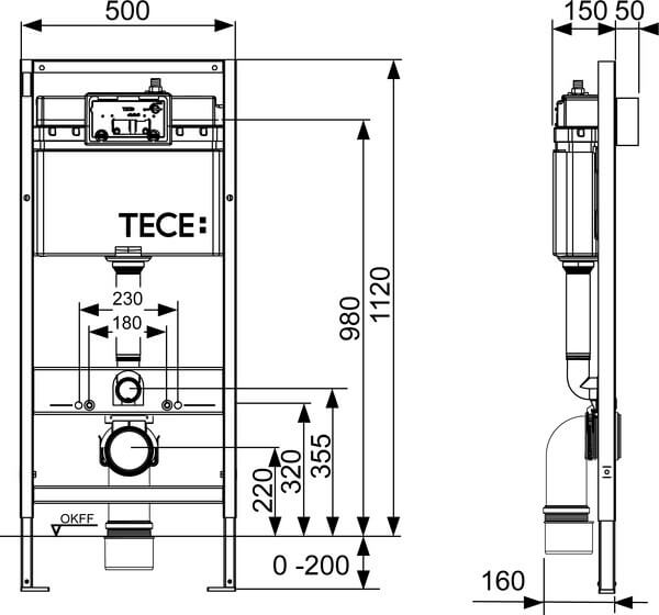 Инсталляция для унитаза Tece Base K440921 с кнопкой смыва